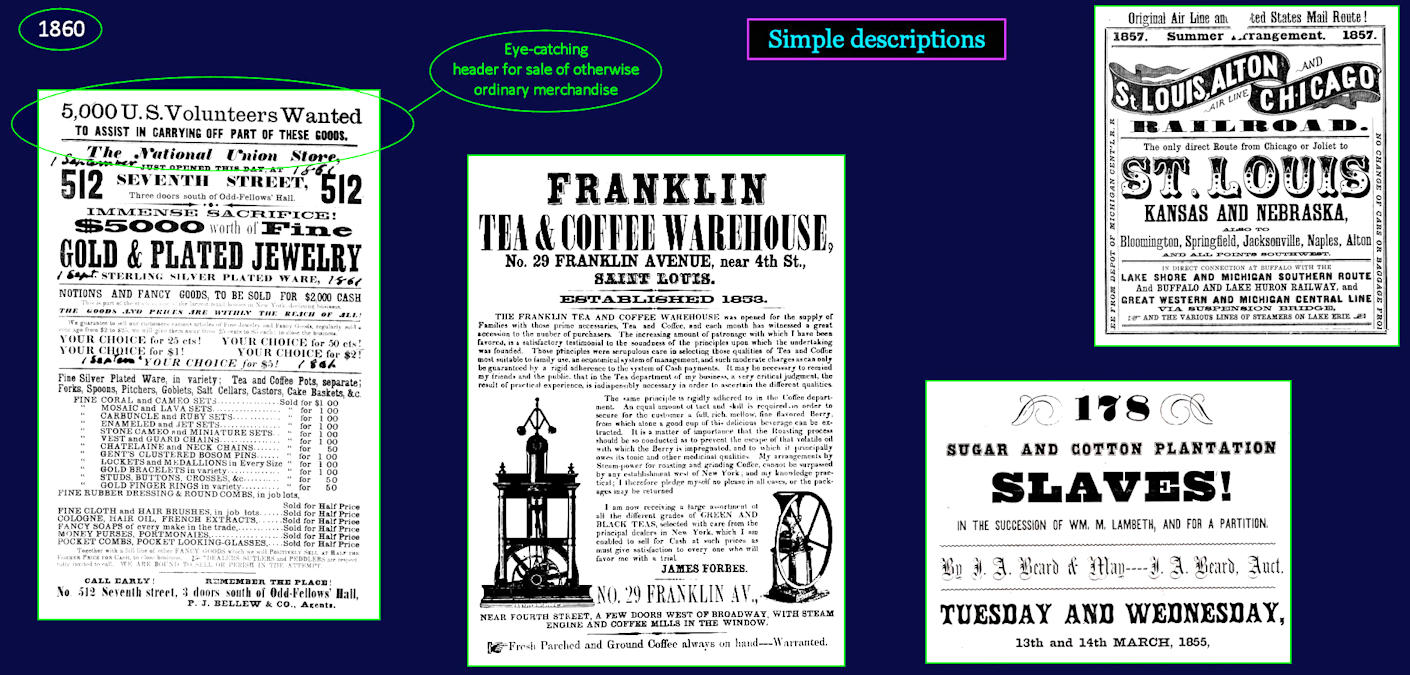 Simple product descriptions, 1860